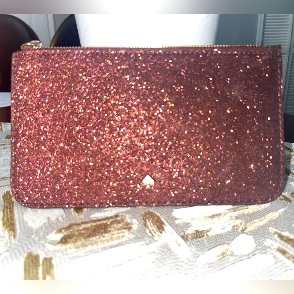 Kate Spade Shimmy Glitter Large Card Holder Slim Wallet ,Deep Nova Red - Picture 1 of 9